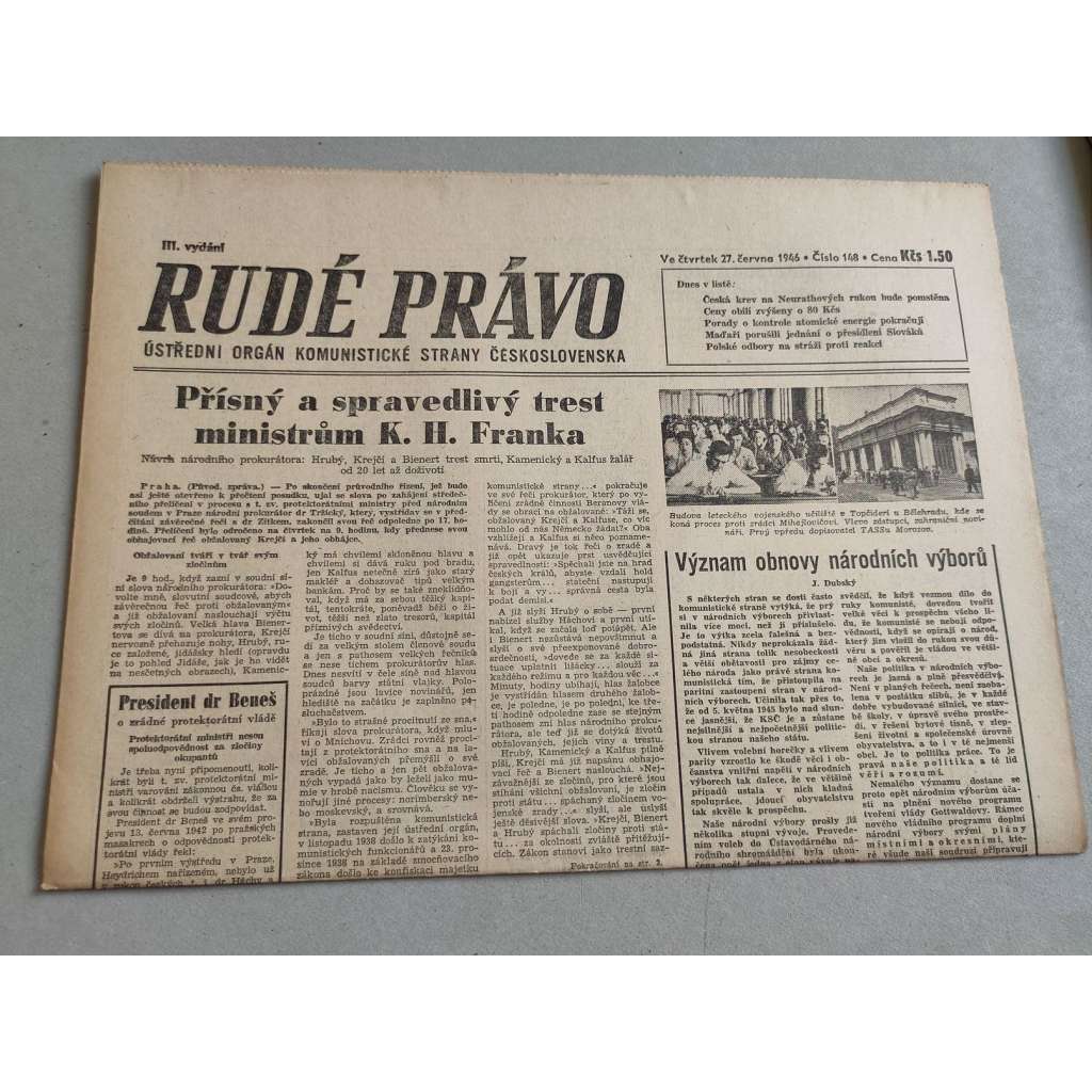 Rudé právo (27.6.1946) - staré noviny