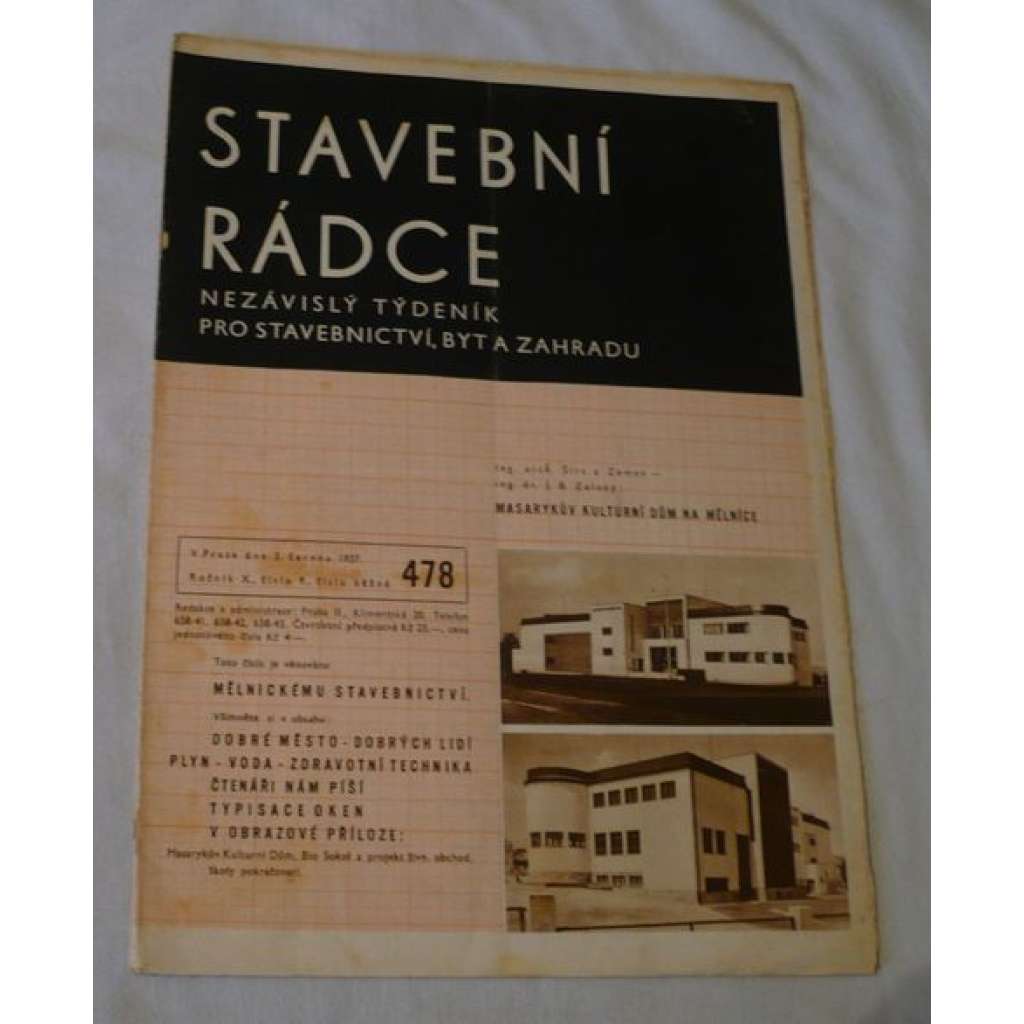 Stavební rádce 1937, roč.X., č.9., č.běžné 478