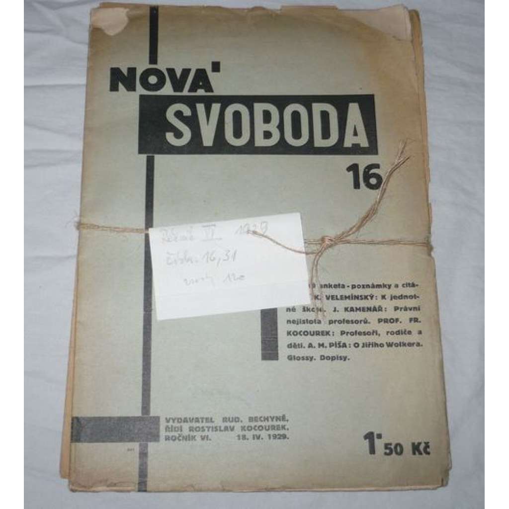 Nová svoboda. R.VI./1929. Čísla 16,31