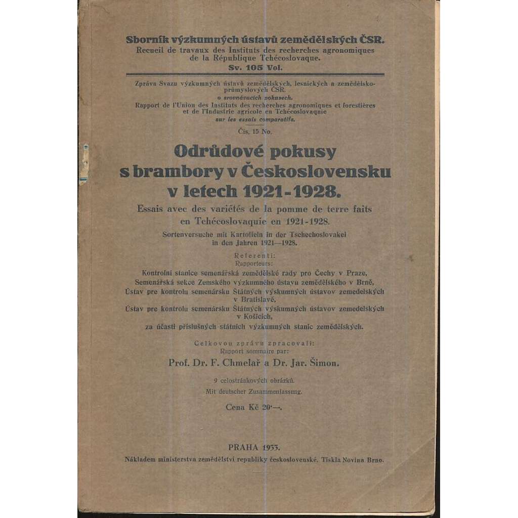 Odrůdové pokusy s brambory v Československu v letech 1921-1928