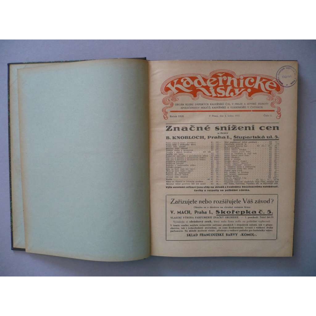 Kadeřnické listy, roč.23 (1935) [kadeřnictví, účes, vlasy, kadeřník, holič, vlásenkář, účesy, móda, stříhání a úprava vlasů]