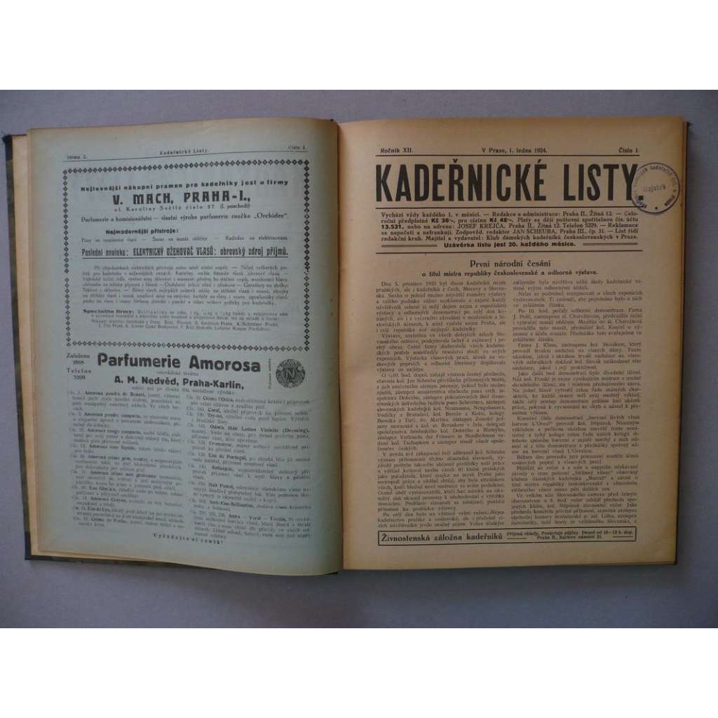 Kadeřnické listy, roč.12 (1924) [kadeřnictví, účes, vlasy, kadeřníci, holiči, vlásenkáři, móda]