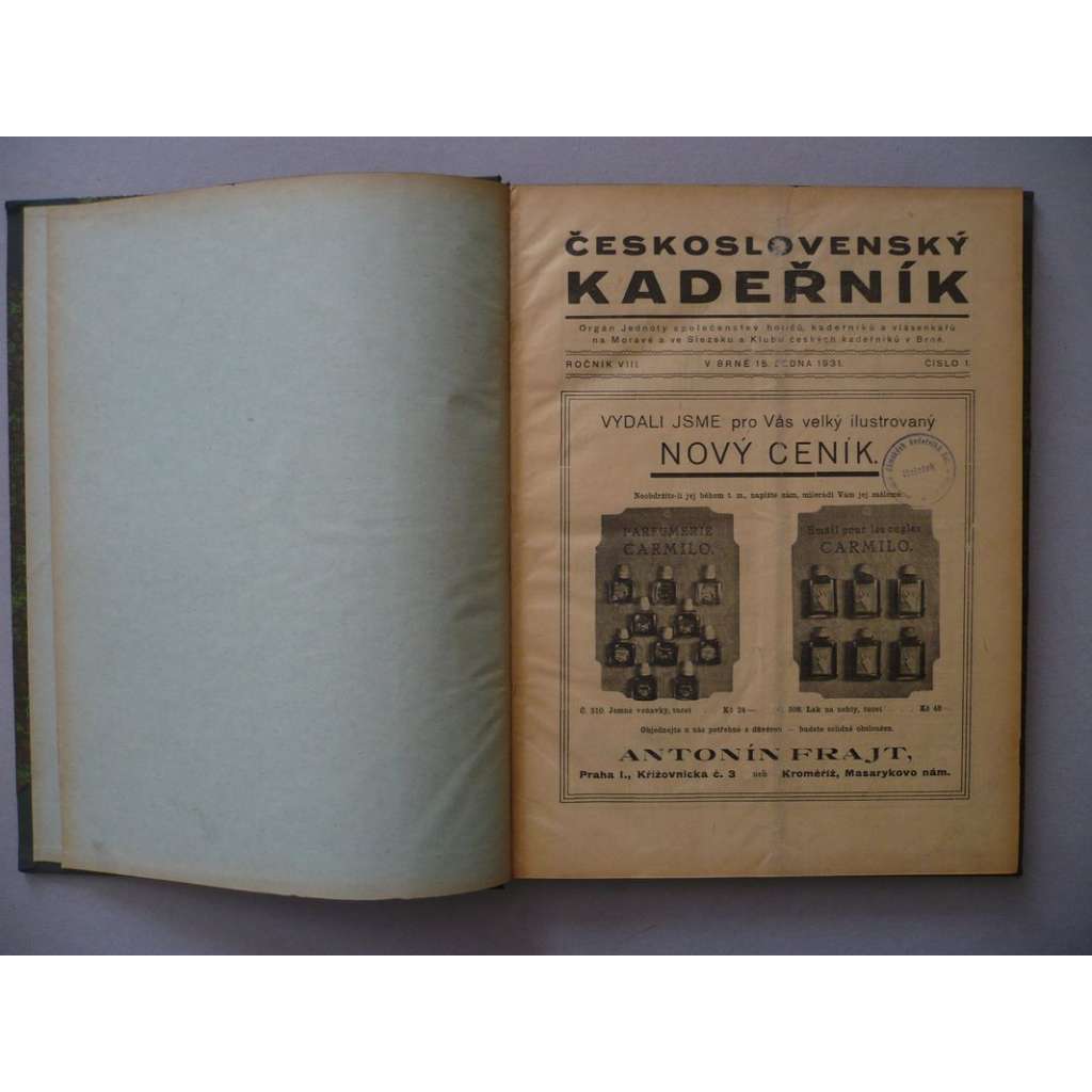 Československý kadeřník, roč.8 (1931) [kadeřnictví, účes, vlasy, kadeřník, holič, vlásenkář, účesy, móda, stříhání a úprava vlasů]