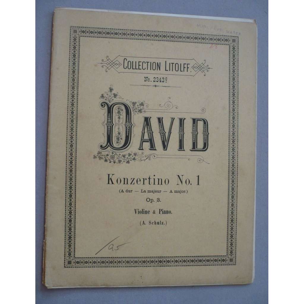 Konzertino No.1, A dur, opus 3, pro housle a klavír