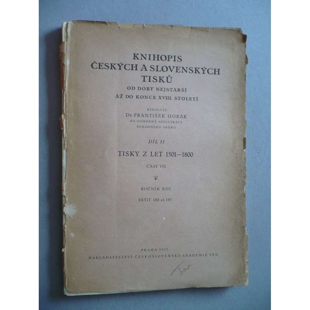 Knihopis českých a slovenských tisků II - část VII (seš.188-197)(vyd. r. 1957) [soupis starých českých knih]