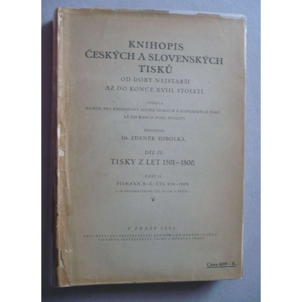 Knihopis českých a slovenských tisků II - část IV (Písmena B-Č, čís. 918-1808)(vyd. r. 1941) [soupis starých českých knih]