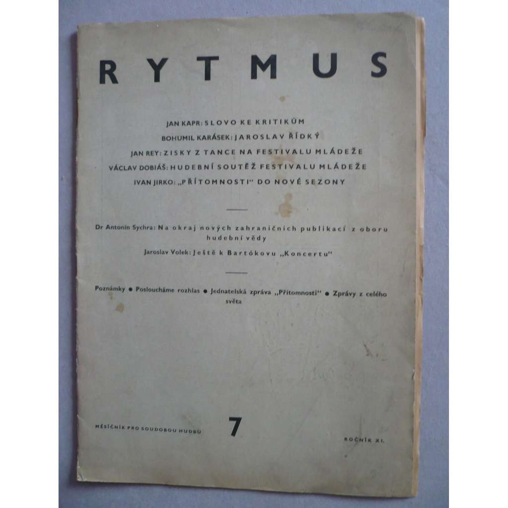 Rytmus 1947- XI./7, měsíčník pro soudobou hudbu