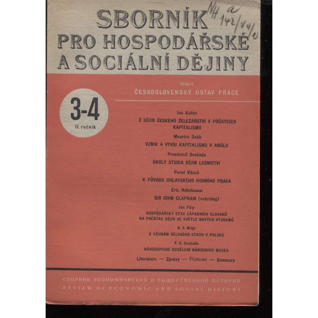 Sborník pro hospodářské a sociální dějiny, II. ročník, sv. 3-4/1947