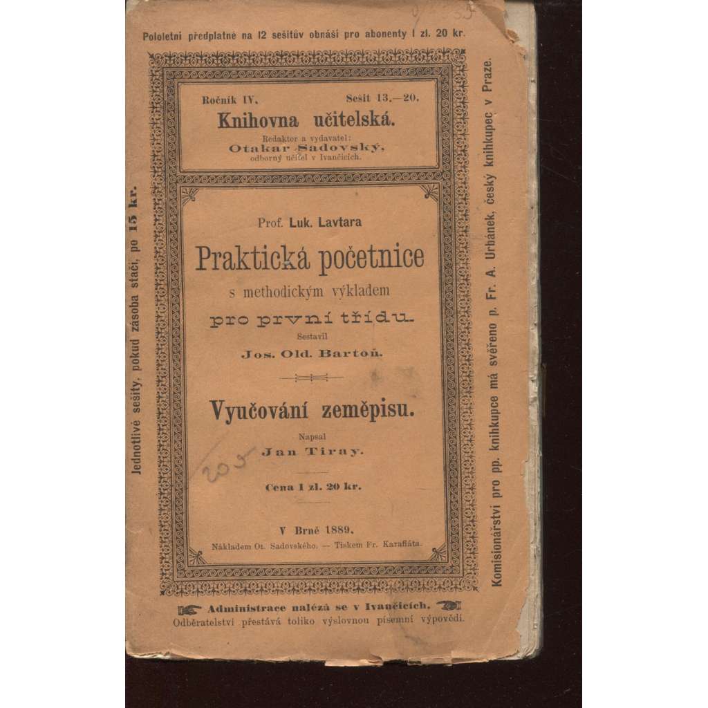 Praktická početnice s methodickým výkladem pro první třídu / Vyučování zeměpisu