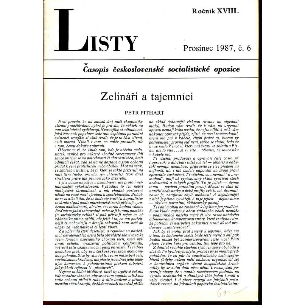Listy, roč. XVIII. Prosinec 1987, č. 6