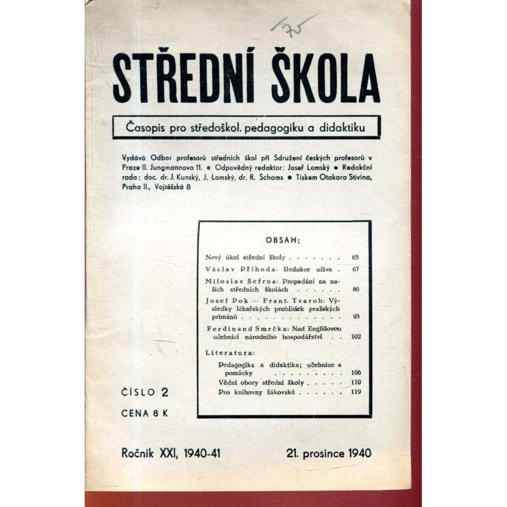 Střední škola, roč. XXI. , čís. 2/1940-41
