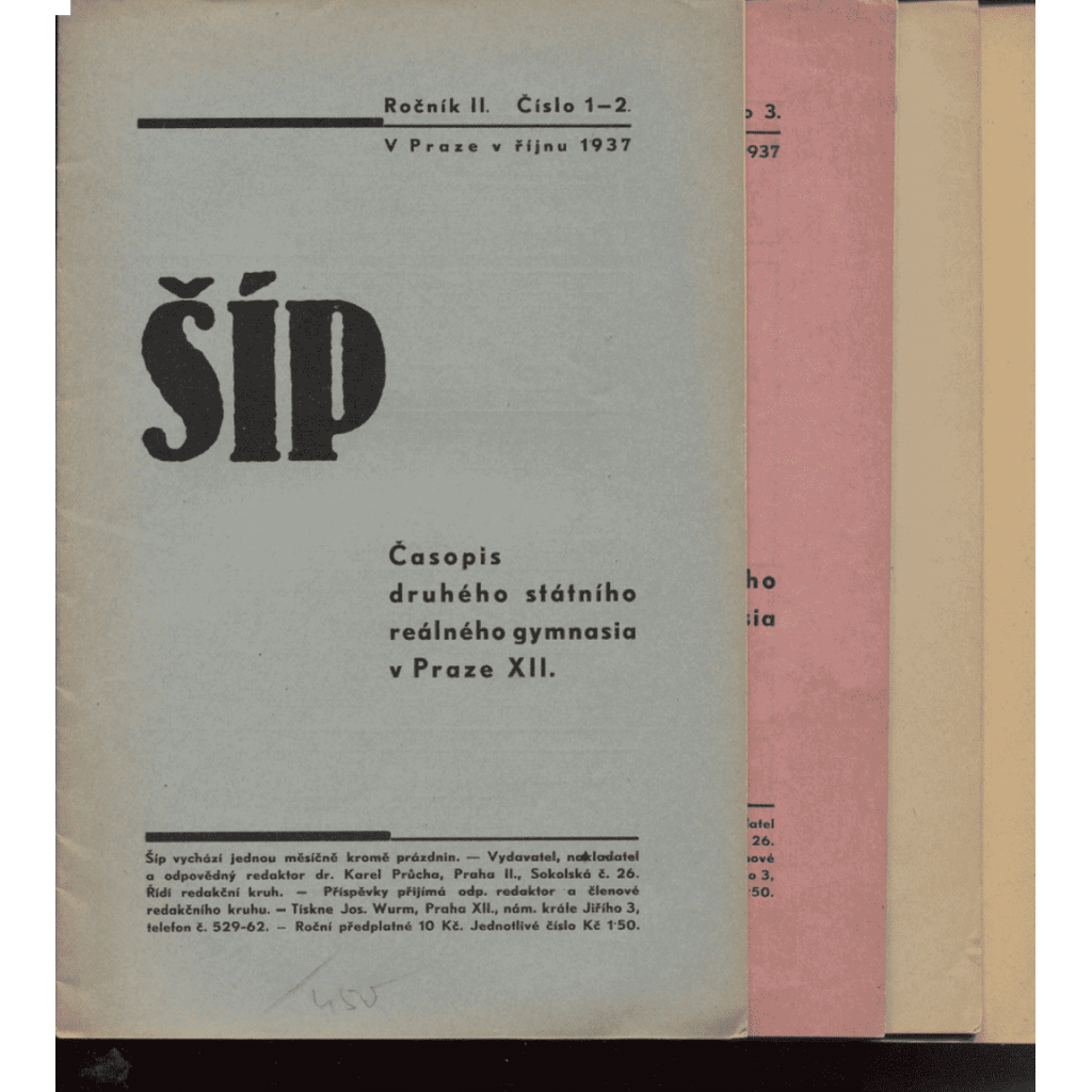 Šíp, roč. II, čísla 1-10/1937-1938 - (Časopis druhého státního reálného gymnasia v Praze XII - Vinohrady, náměstí Jiřího z Poděbrad)