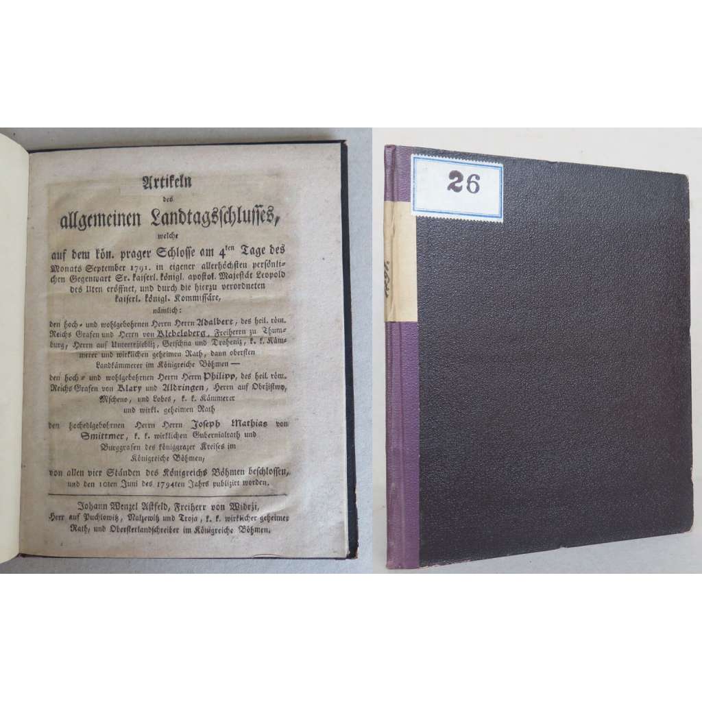 Artikeln des allgemeinen Landtagsschlusses, welche auf dem kön. prager Schlosse am 4ten Tage des Monats September 1791 vorgetragen ... (český zemský sněm)