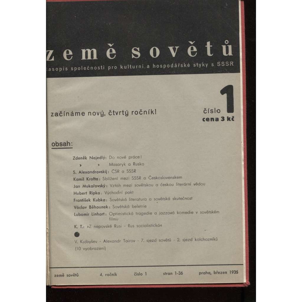 Země sovětů, ročník 4., 1935/1936 (Časopis společnosti pro kulturní a hospodářské styky s SSSR)