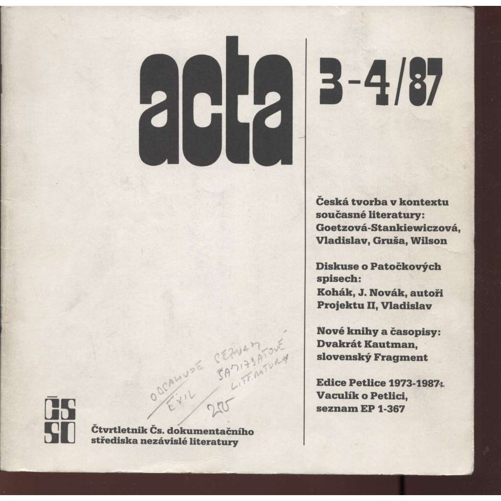 Acta, ročník 1, číslo 3-4, rok 1987