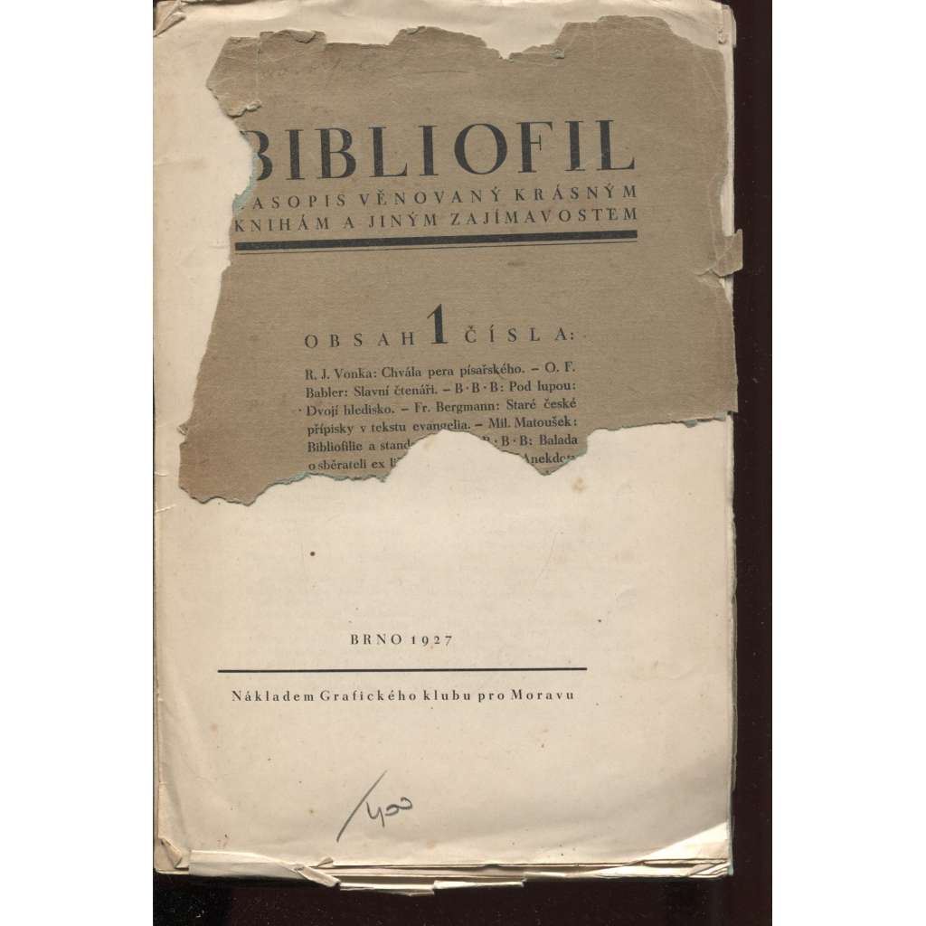 Bibliofil, ročník V./1927 - časopis věnovaný krásným knihám a jiným zajímavostem