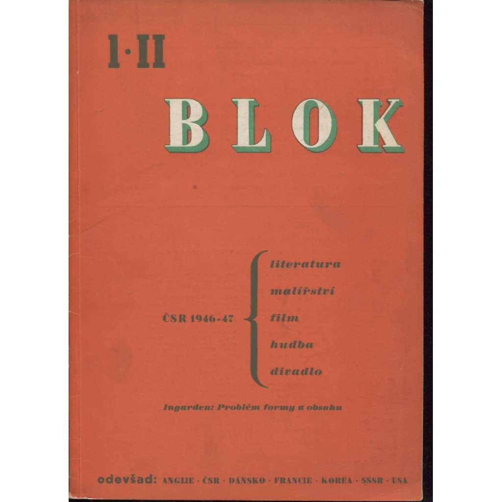 Blok - časopis pro umění, roč. II., číslo 1/1947. ČSR 1946-47. Ingarden: Problém formy a obsahu