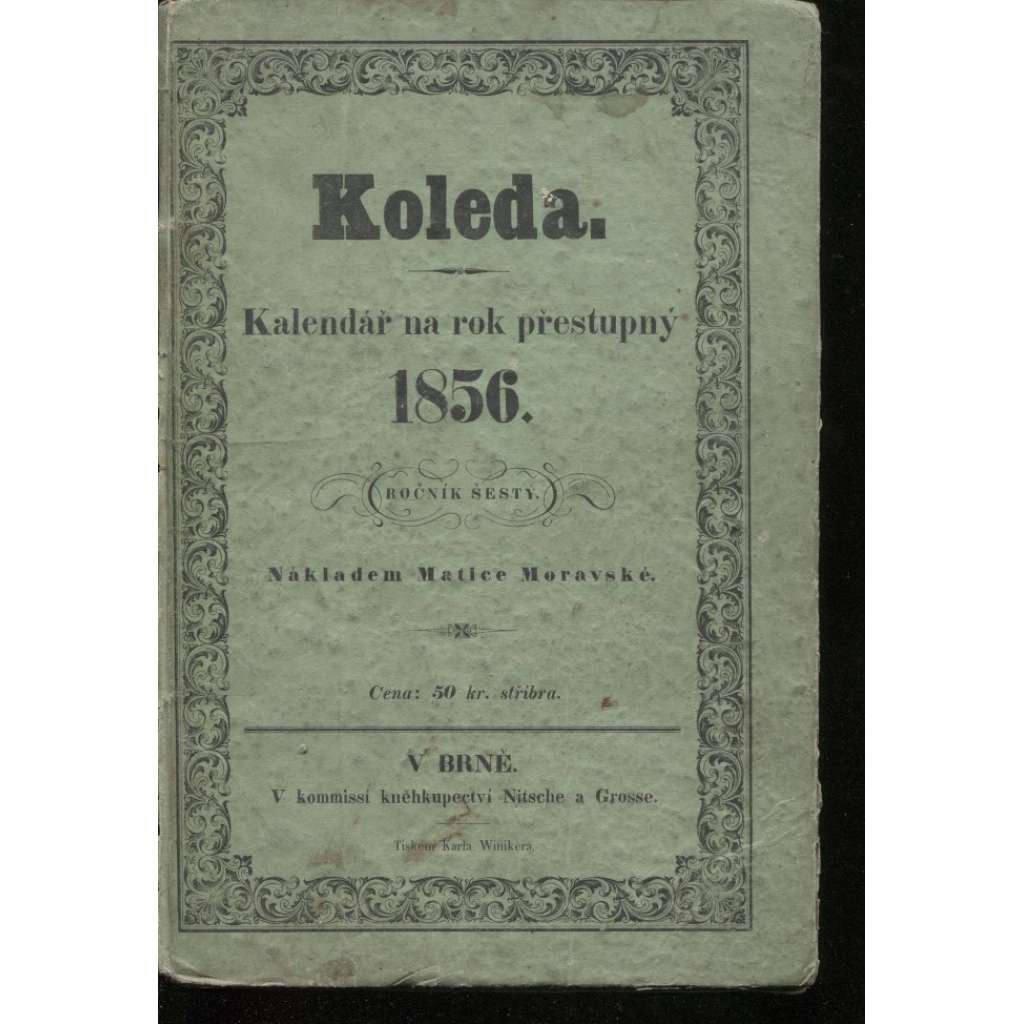 Koleda. Kalendář na rok přestupný 1856