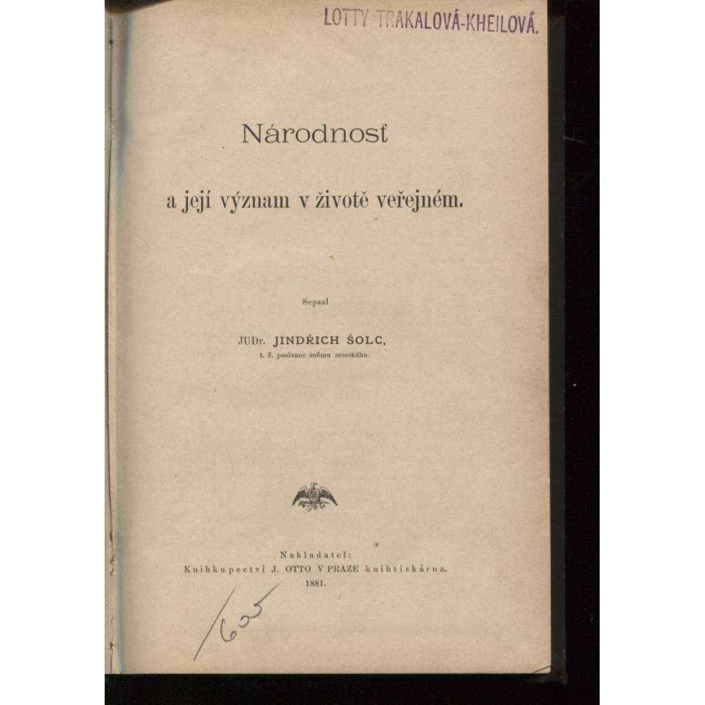 Národnosť a její význam v životě veřejném (1881)