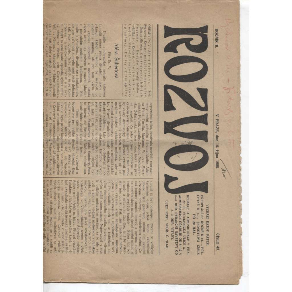 Rozvoj, ročník II., číslo 43/1908 (Rakousko-Uhersko)