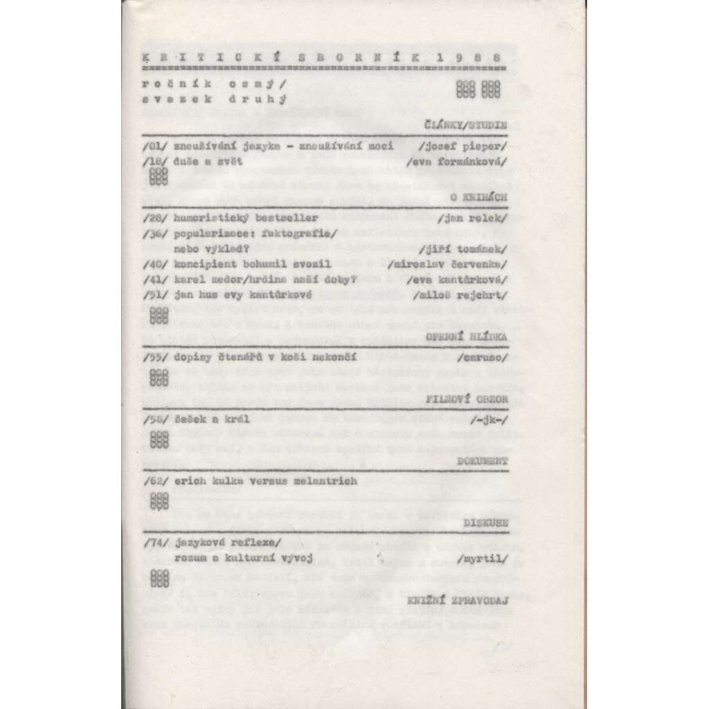 Kritický sborník 1988 (samizdat) Ročník 8., sv. 2.