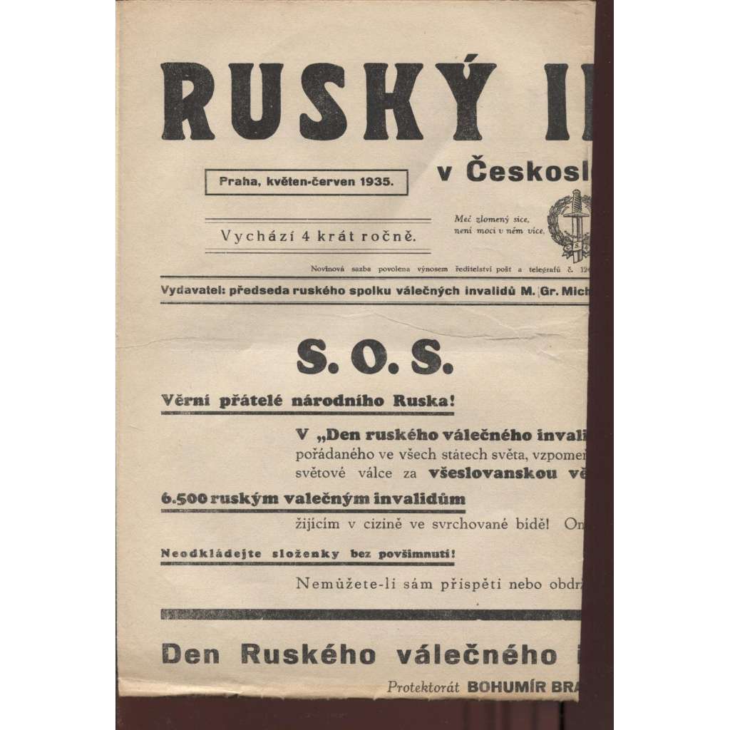 Ruský invalida v Československu, číslo 19-20/1935 (noviny 1. republika)
