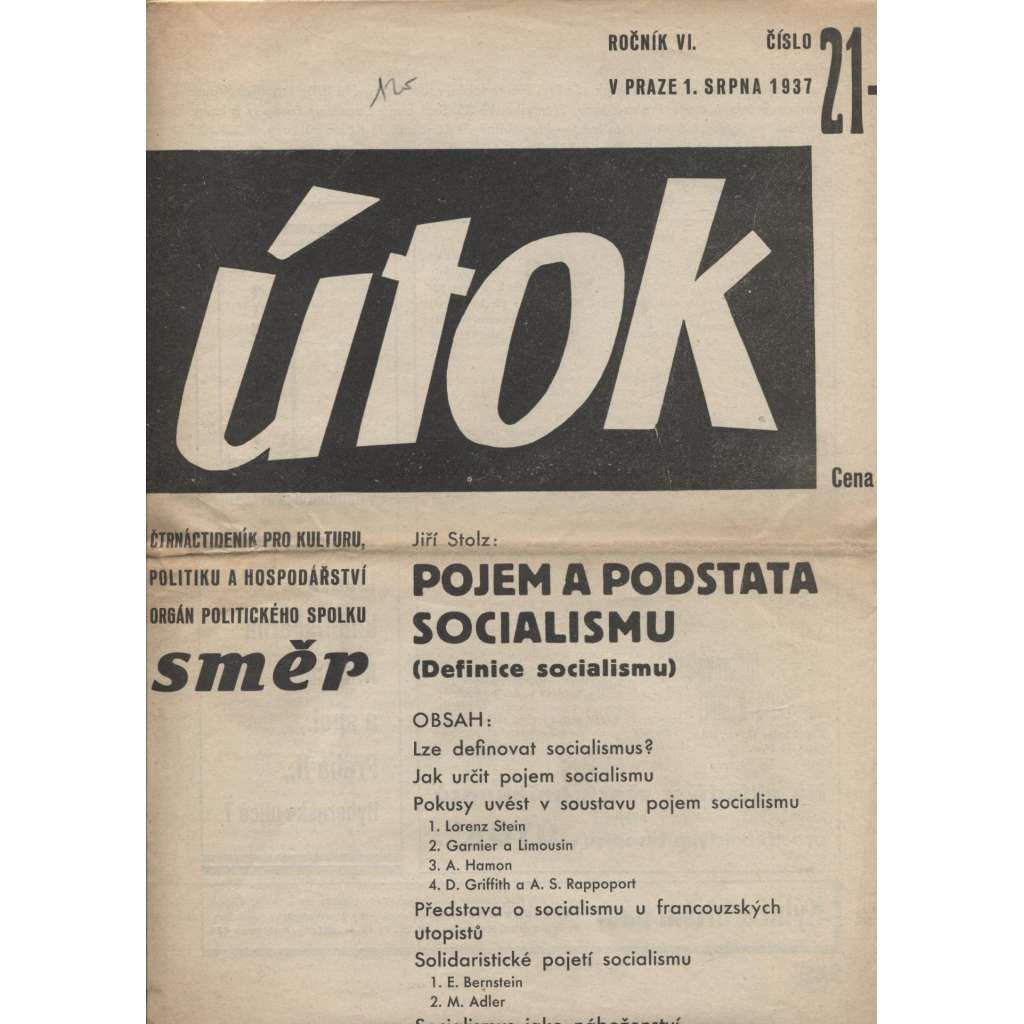Útok, ročník VII., číslo 21.-22./1937 (noviny 1. republika)