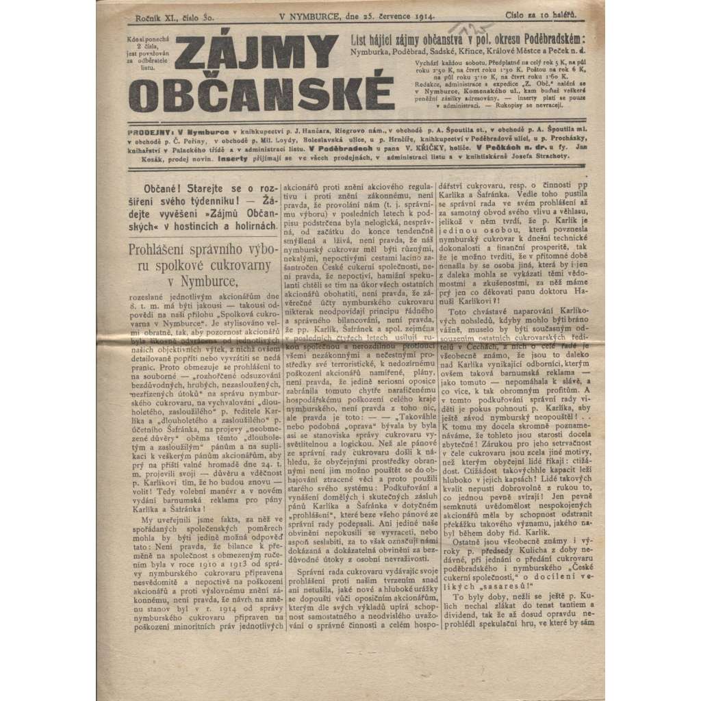 Zájmy občanské, ročník XI., číslo 30/1914 (Rakousko-Uhersko)