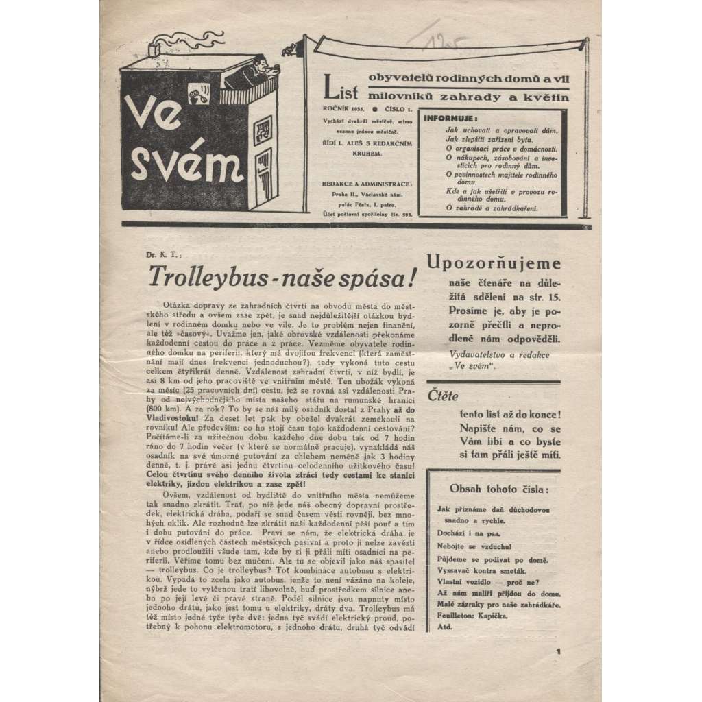 Ve svém, ročník XI., číslo 1/1935 (noviny 1. republika)