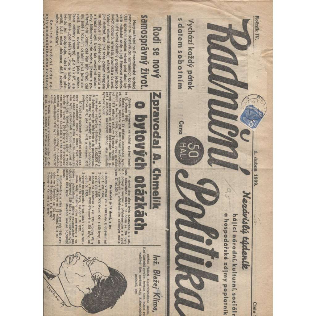 Radniční politika, ročník IV., číslo 12/1939 (noviny 1. republika)