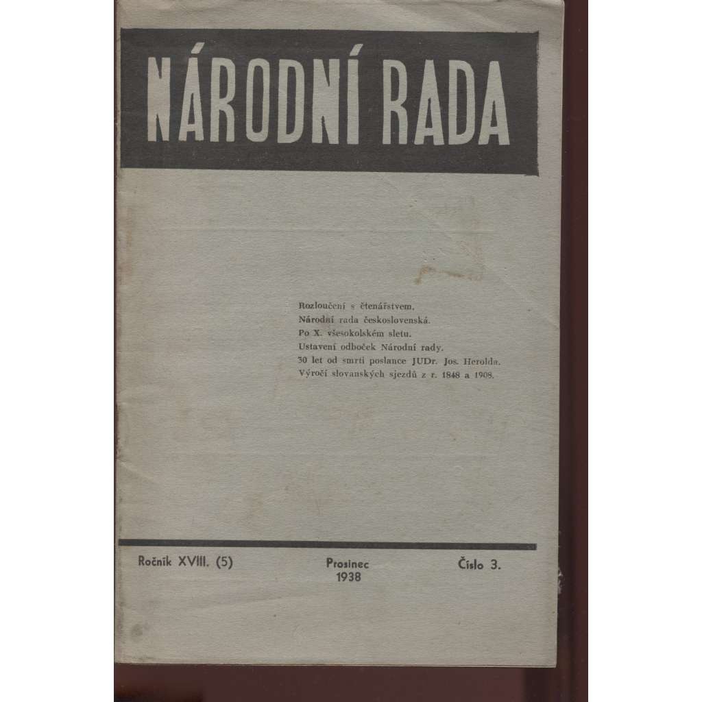 Národní rada, ročník XVIII., číslo 3/1938