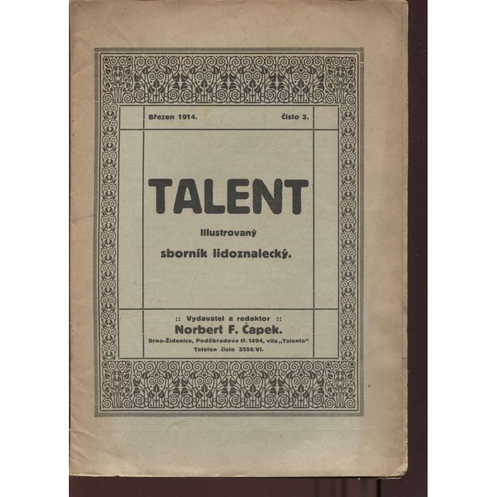 Talent, číslo 3/1914. Illustrovaný sborník lidoznalecký