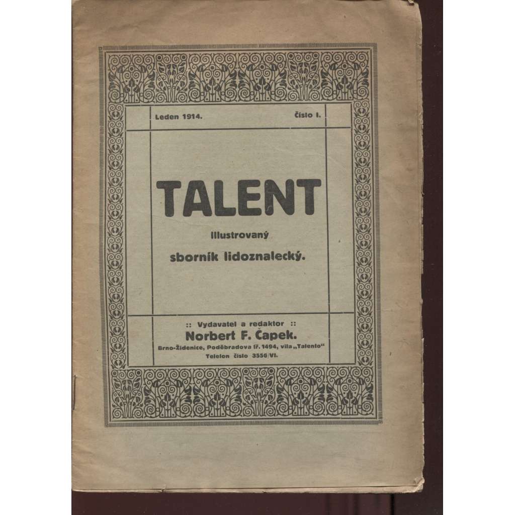 Talent, číslo 1/1914. Illustrovaný sborník lidoznalecký