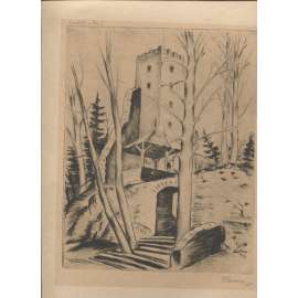Rýzmberk u Kdyně hrad  (suchá jehla, podpis Alois Moravec)