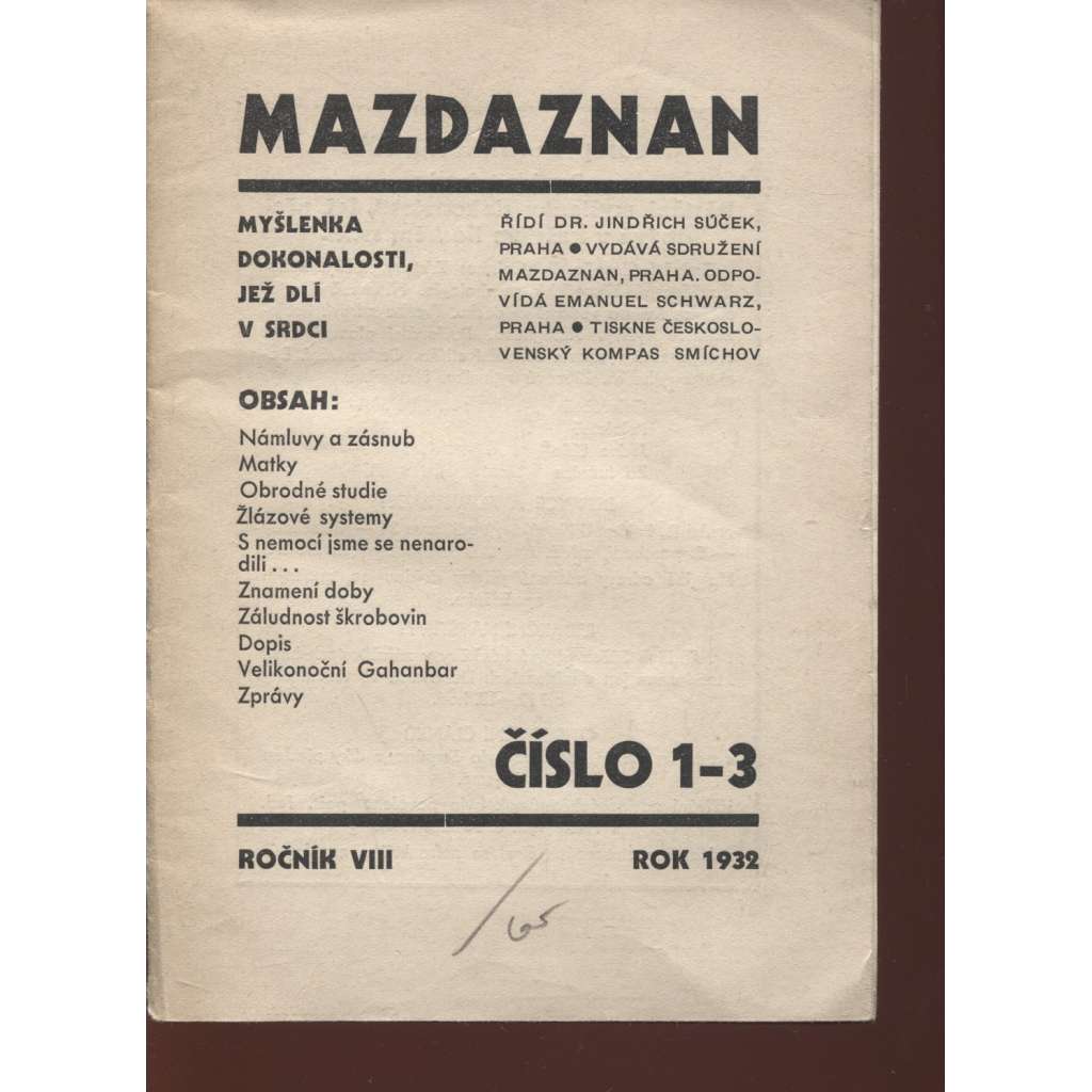 Časopis Mazdaznan, číslo 1-3/1932, ročník VIII.