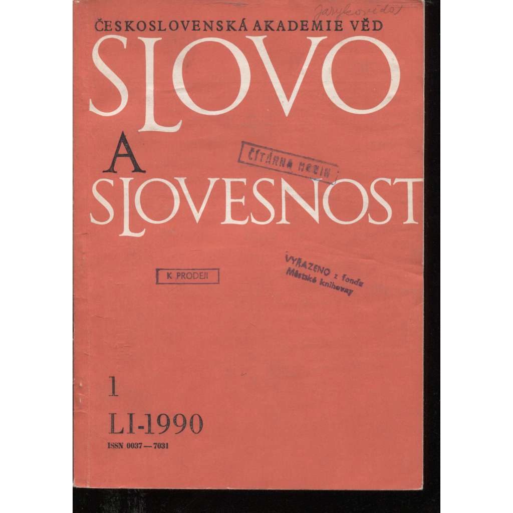 Slovo a slovesnost, ročník LI./1990, číslo 1. (jazykověda, časopis)
