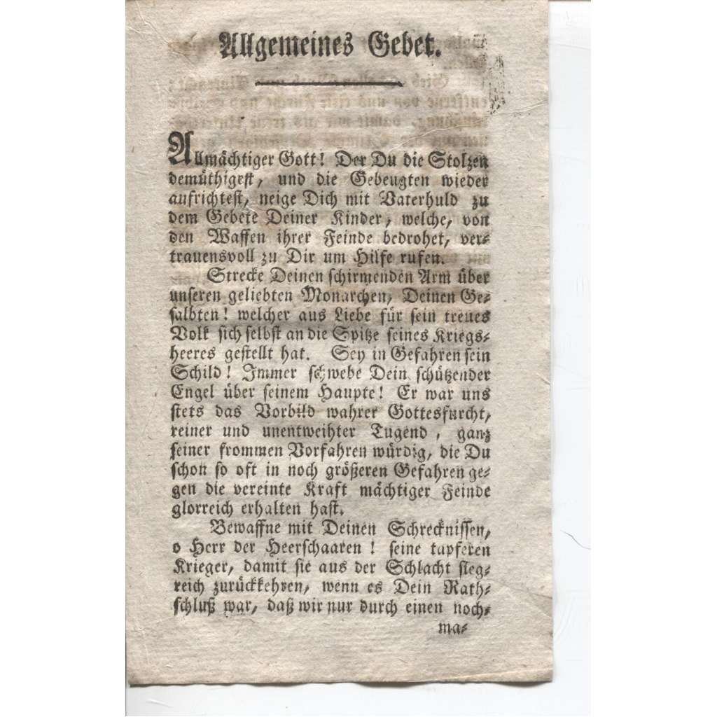 Všeobecná modlitba Allgemeines Gebet (cca 1800) text česky a německy (starý tisk)