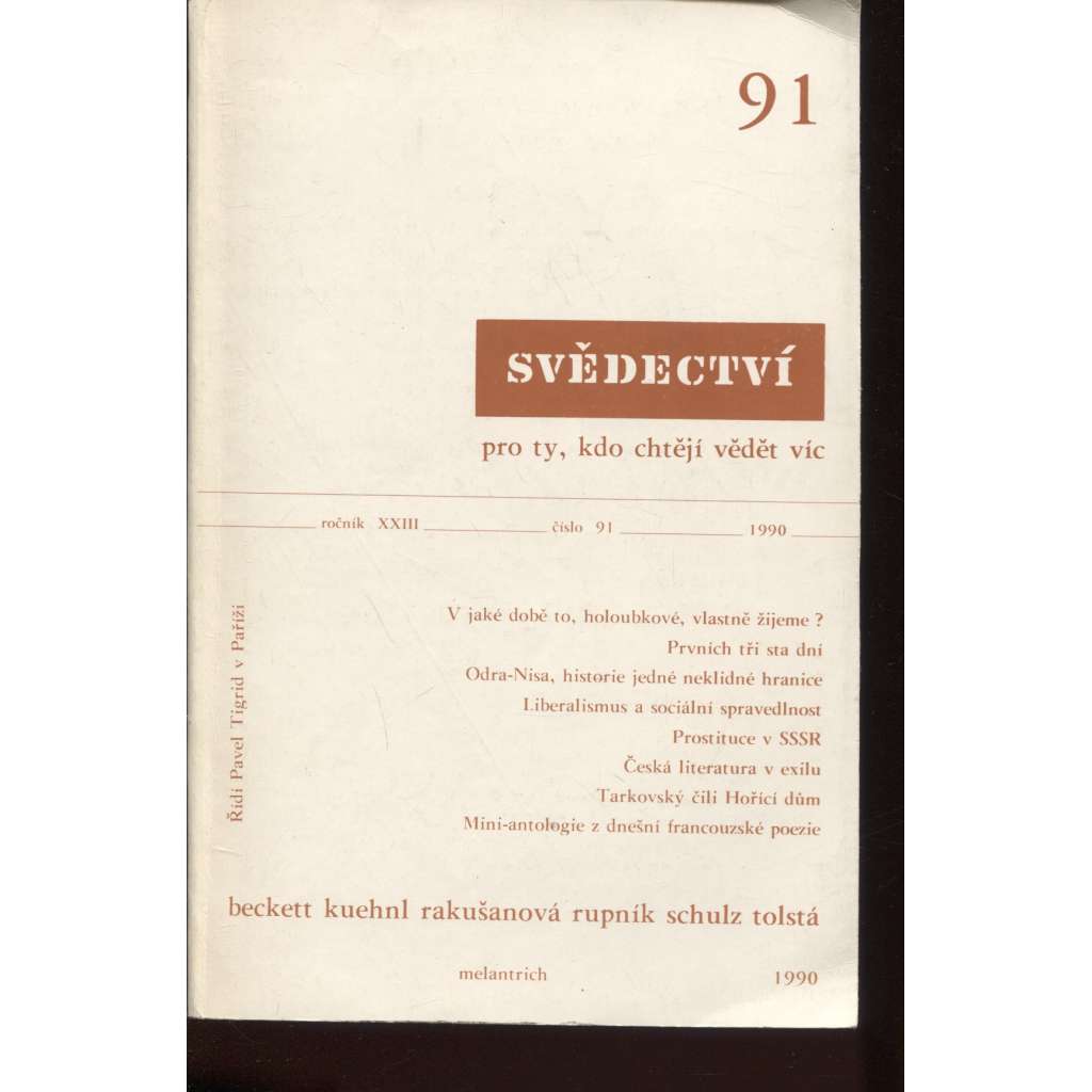 Svědectví, ročník XXIII., číslo 91/1990. Revue pro politiku a kulturu
