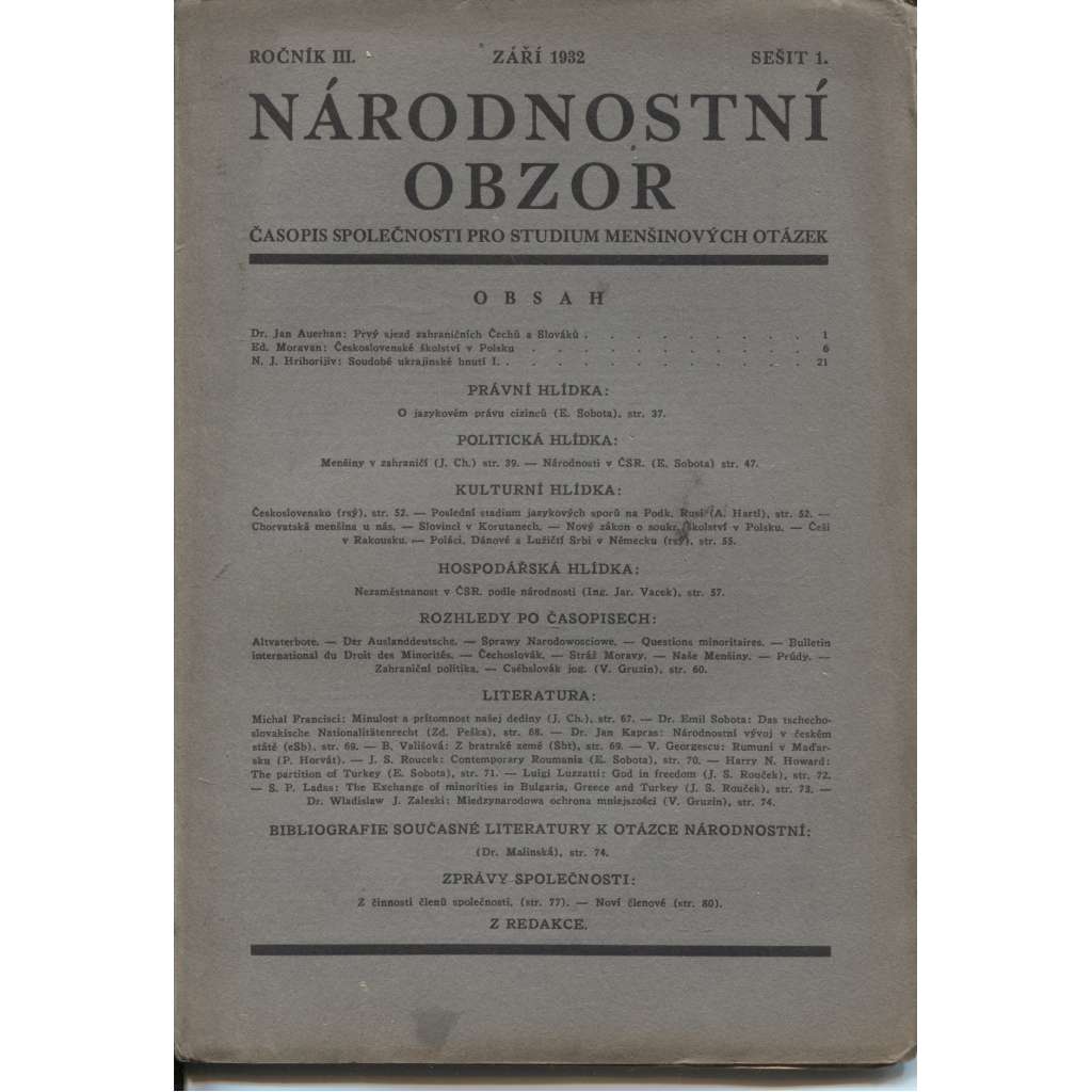 Národnostní obzor, ročník III., sešit 1./1932