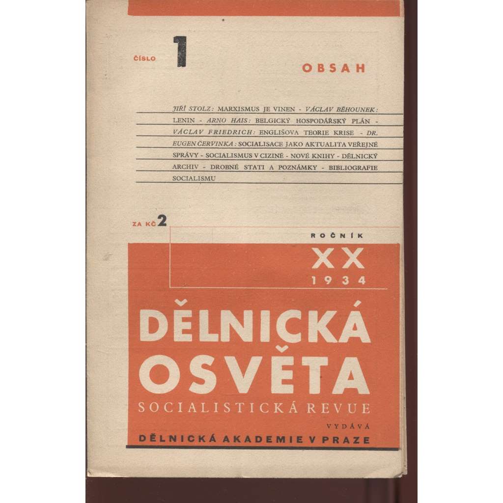 Dělnická osvěta, ročník XX, číslo 1/1934 (Socialistická revue)