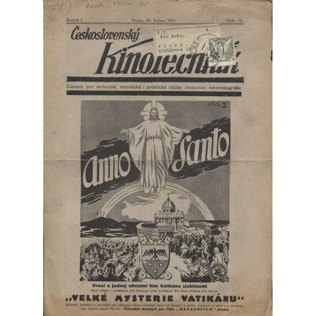 Československý kinotechnik, ročník I., číslo 5-6/1935 (pouze obálka - vnitřek chybí)