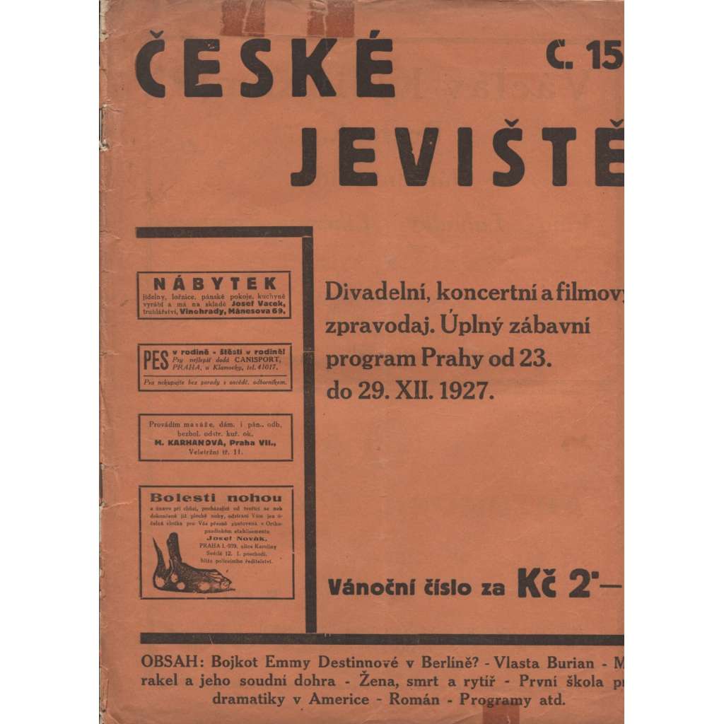 České jeviště, číslo 15/1927. Divadelní, koncertní a filmový zpravodaj