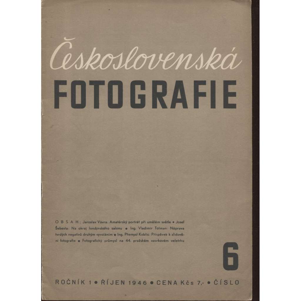 Československá fotografie, ročník I., číslo 6/1946