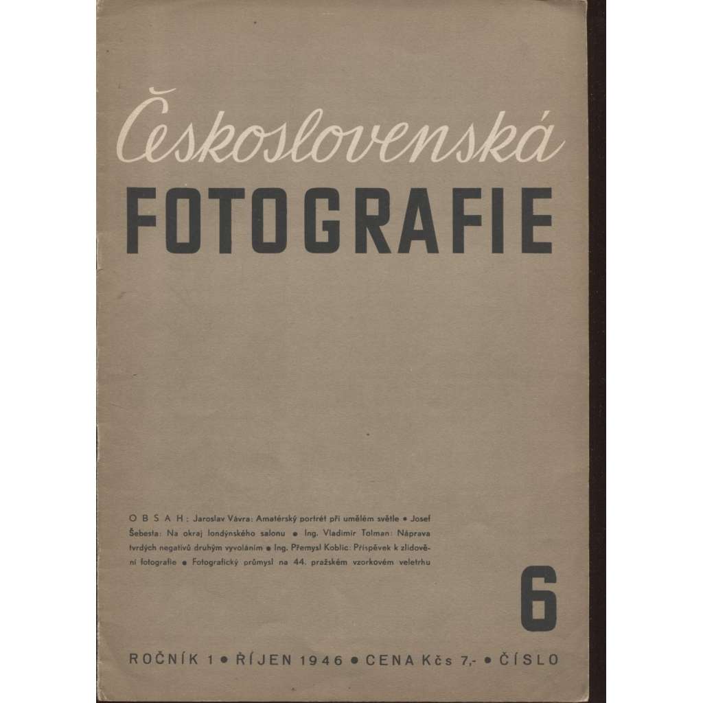 Československá fotografie, ročník I., číslo 6/1946