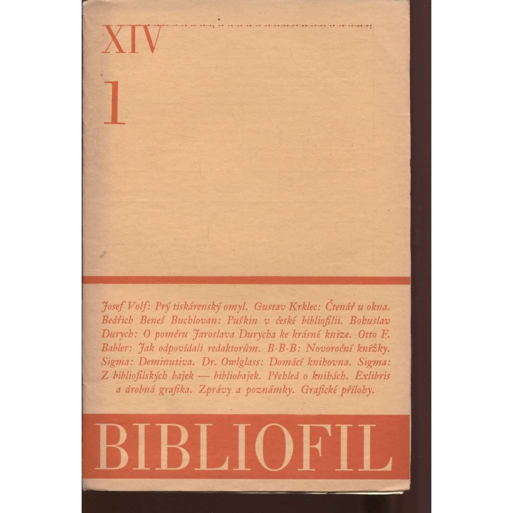 Bibliofil, ročník XIV., číslo 1.-10/1937. Časopis pro pěknou knihu a její úpravu (BEZ PŘÍLOH)