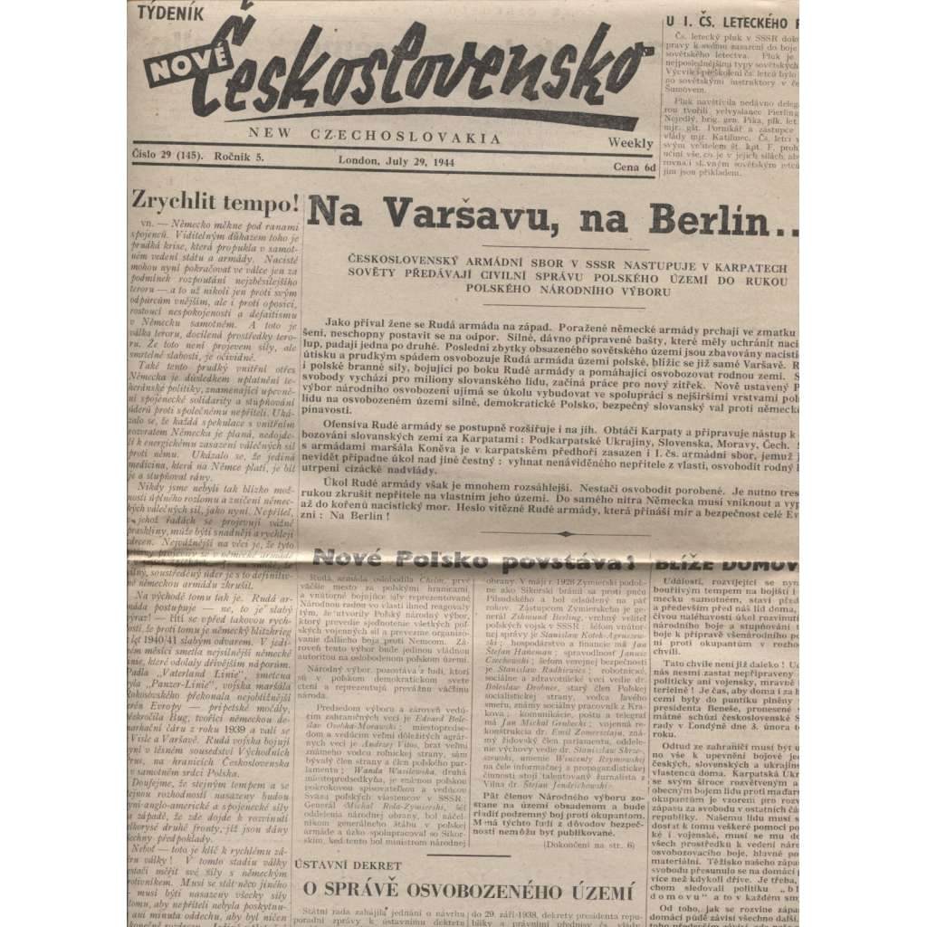Týdeník Nové Československo, ročník 5./1944, číslo 26., 27., 29. a 31.