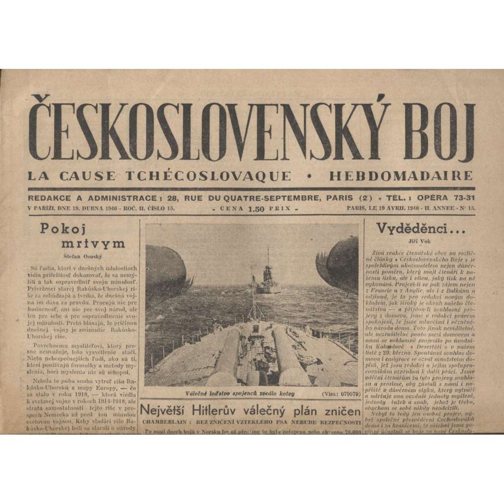 Československý boj, ročník II./1940, číslo 15.-17., 19. a 20.-22. (exil, Paříž)