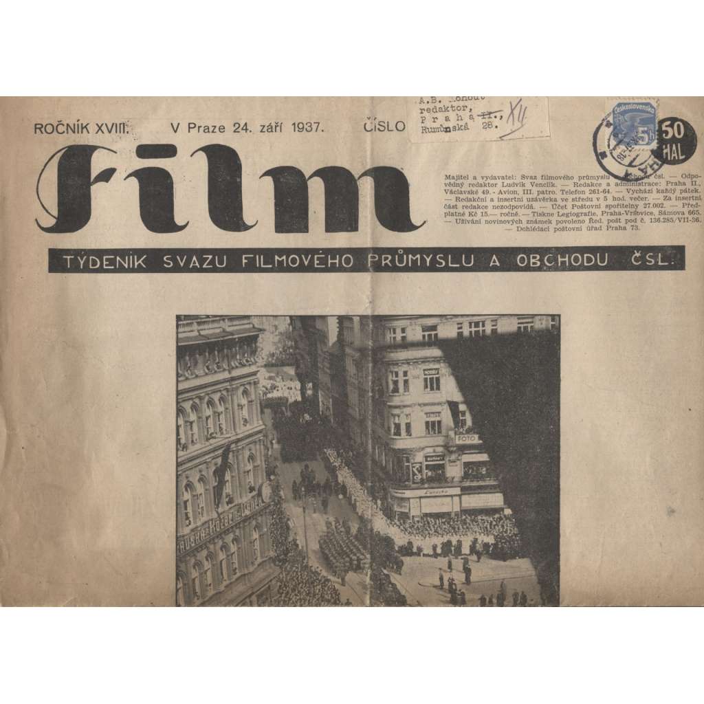 Film, ročník XVIII./1937. Týdeník svazu filmového průmyslu a obchodu čsl.