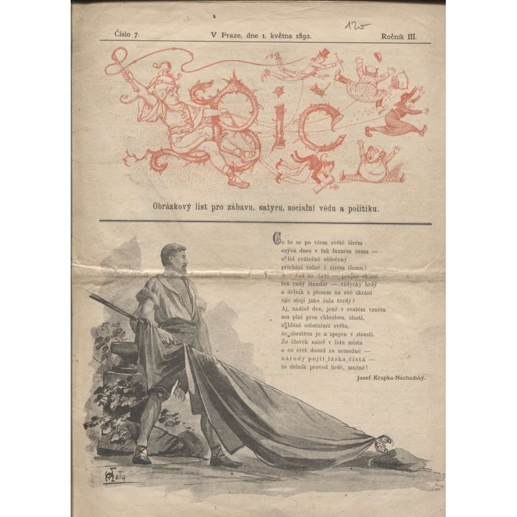 Bič, ročník III/1892, číslo 7. Obrázkový list pro zábavu, satyru, sociální vědu a politiku