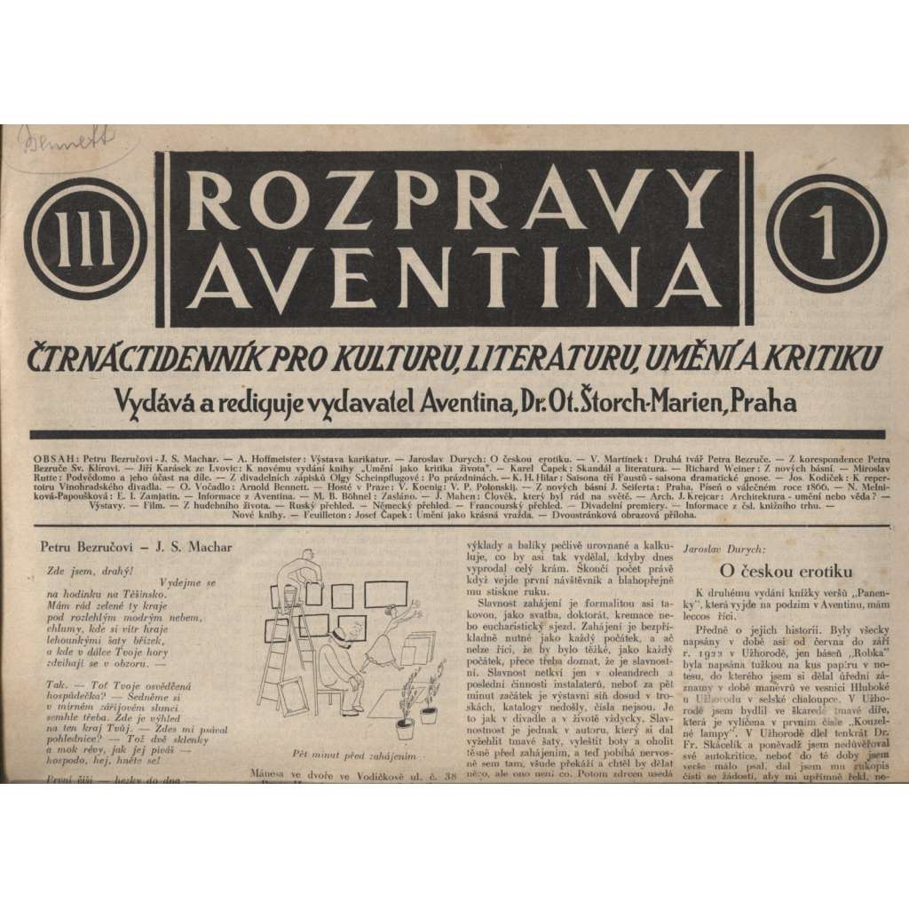 Rozpravy Aventina, ročník III./1927-1928, čísla: 1.-17. Čtrnáctidenník pro kulturu, literaturu, umění a kritiku